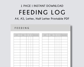 Minimal Baby Feeding Log | A4/A5/Letter/Half Letter Printable PDF | Breastfeeding and bottle feeding tracker | New Mom and newborn Schedule