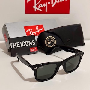 Vintage Ray-Ban Wayfarer RB2140 Black Frame Green Lens Unisex Sunglasses (1937), Best Christmas Gift, Birthday Gift, Halloween Gift