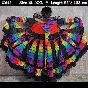 Manteau en pulls recyclés, taille XL-XXL, manteau patchwork de rêve, hippie, pull arc-en-ciel, costume d'elfe, art à porter