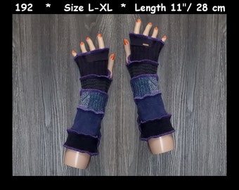 Arm warmers, size L-XL, armwarmers, elf coat, Fingerless gloves, patchwork mittens, Upcycled arm warmers, Cosplay, patchwork arm warmers