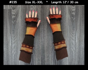 Arm warmers, size XL-XXL, armwarmers, elf coat, Fingerless gloves, patchwork mittens, Upcycled arm warmers, Cosplay, patchwork arm warmers