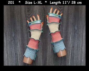 Arm warmers, size L-XL, armwarmers, elf coat, Fingerless gloves, patchwork mittens, Upcycled arm warmers, Cosplay, patchwork arm warmers