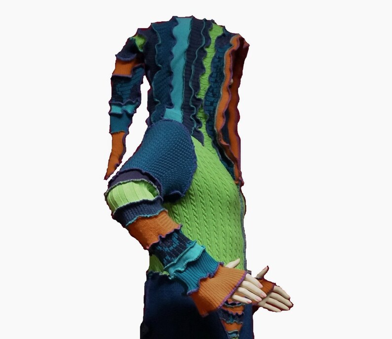 patchwork hippie hoodie elf sweater size L pullover fairy size M