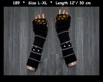 Arm warmers, size L-XL, armwarmers, elf coat, Fingerless gloves, patchwork mittens, Upcycled arm warmers, Cosplay, patchwork arm warmers