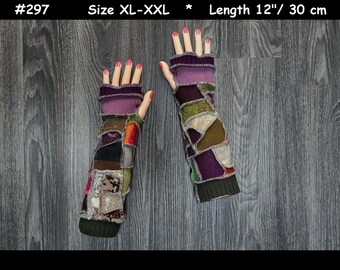 Arm warmers, size XL-XXL, armwarmers, elf coat, Fingerless, Gloves, mittens, patchwork, Upcycled, Cosplay, patchwork arm warmers, dream coat