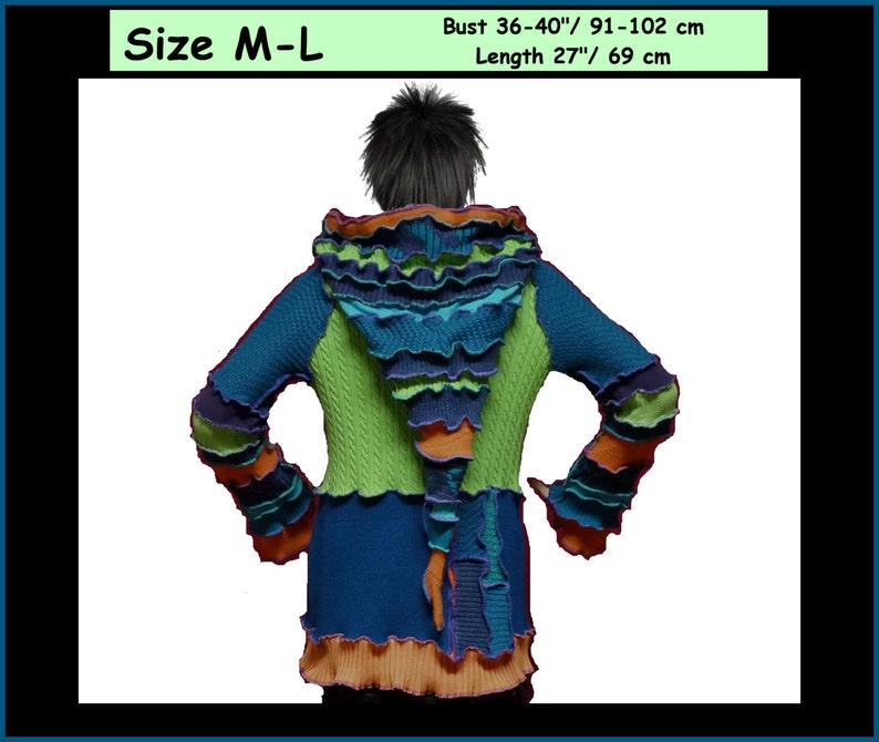 patchwork hippie hoodie elf sweater size L pullover fairy size M