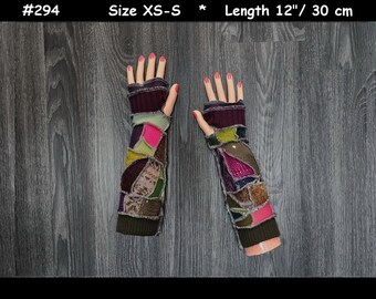 Arm warmers, size XS-S, armwarmers, elf coat, Fingerless gloves, patchwork mittens, Upcycled arm warmers, Cosplay, patchwork arm warmers