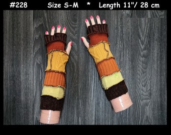 Arm warmers, size L-XL, armwarmers, fingerless gloves, elf sweater, elf coat, patchwork, Upcycled, Cosplay, rainbow mittens, gift under 30