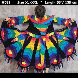 Upcycled sweaters, Elf, size XL-XXL, patchwork dream coat, hippie, rainbow, gypsy, medieval cloak, psychedelic