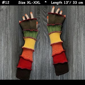 Upcycled arm warmers, size XL-XXL, fingerless gloves, patchwork, Cosplay, rainbow mittens, cuffs, wrists