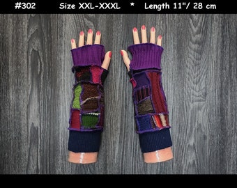 Arm warmers, size XXL-XXXL, armwarmers, elf coat, Fingerless, Gloves, mittens, patchwork, Upcycled, patchwork arm warmers, dream coat