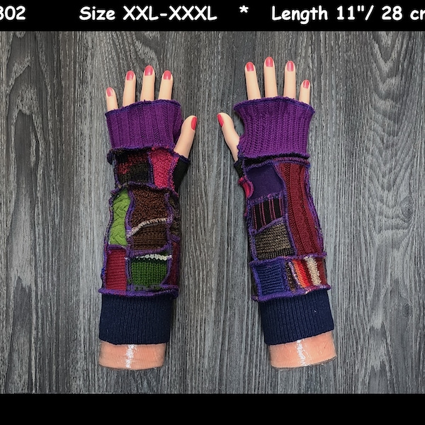 Arm warmers, size XXL-XXXL, armwarmers, elf coat, Fingerless, Gloves, mittens, patchwork, Upcycled, patchwork arm warmers, dream coat