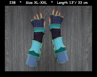 Arm warmers, size XL-XXL, armwarmers, elf coat, Fingerless gloves, patchwork mittens, Upcycled arm warmers, Cosplay, patchwork arm warmers