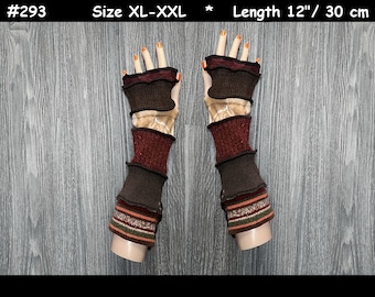 Arm warmers, size XL-XXL, armwarmers, fingerless gloves, elf coat, patchwork, Upcycled, Cosplay, rainbow mittens, cuffs, mittens, wrists