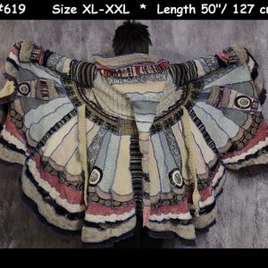 Upcycled Sweater Elf Coat: Patchwork Fairycore Cloak with Hood, XL-XXL, hippie, Moth