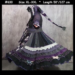 Manteau en pull upcyclé : patchwork, XL-XXL, passe-pouces, manteau d'elfe, vêtement d'art, robe hippie
