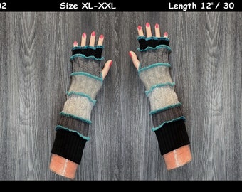 Arm warmers, size XL-XXL, armwarmers, elf coat, Fingerless, Gloves, mittens, patchwork, Upcycled, Cosplay, patchwork arm warmers, dream coat