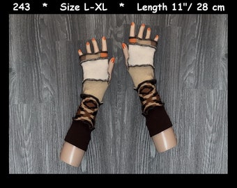 Arm warmers, size L-XL, armwarmers, elf coat, Fingerless, Gloves, mittens, patchwork, Upcycled, Cosplay, patchwork arm warmers, dream coat