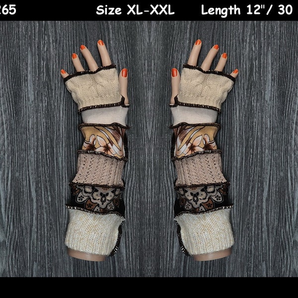 Arm warmers, size XL-XXL, armwarmers, fingerless gloves, hoodie, elf coat, patchwork, Upcycled, Cosplay, rainbow mittens, cuffs, mittens