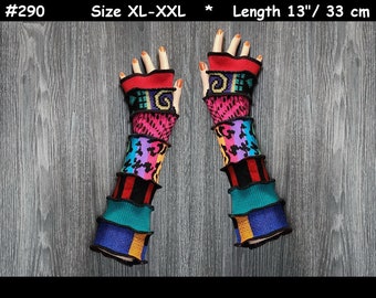 rm warmers, size XL-XXl, armwarmers, elf coat, Fingerless, Gloves, mittens, patchwork, Upcycled, Cosplay, patchwork arm warmers, dream coat