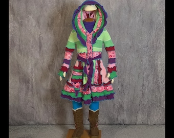 elf cOAT, Size 7-8 yrs, elf sweater, children sweater, patchwork sweater, fairy dress, Patchwork Pixie Coat, Girls upcycled Sweater, OOAK