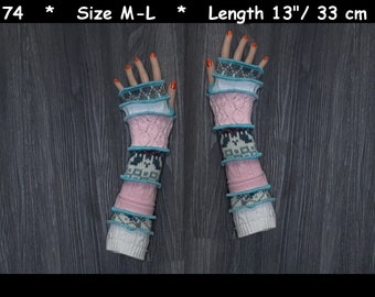 Arm warmers, size M-L, armwarmers, elf coat, Fingerless gloves, patchwork mittens, Upcycled arm warmers, Cosplay, patchwork arm warmers