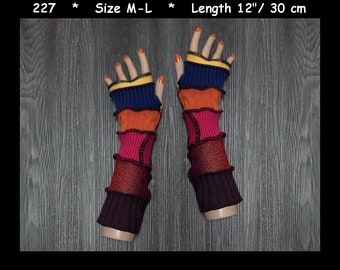 Arm warmers, size M-L, armwarmers, elf coat, Fingerless gloves, patchwork mittens, Upcycled arm warmers, Cosplay, patchwork arm warmers