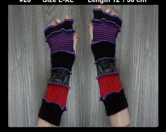 Upcycled arm warmers, size L-XL, armwarmers, elf, Fingerless gloves, patchwork mittens