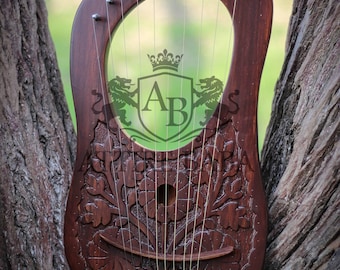 Palissander 10 metalen snaren Handgemaakte bloemenlierharp Sheshamhout Gratis koffer, stemsleutel en extra snaren