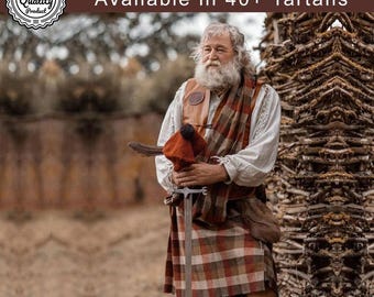 Falda escocesa Highland New Great Kilt hecha a mano con tartán escocés. Faldas escocesas para hombre disponibles en más de 37 tartanes.