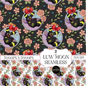 Umbreon Floral Seamless Pattern | 2 PNGS | Pokemon evolution | eevolution | Digital Download File | PNG | Pokemon | Printable | Sublimation