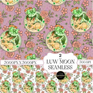 Leafeon Floral Seamless Pattern | 2 PNGS | Pokemon evolution | eevolution | Digital Download File | PNG | Pokemon | Printable | Sublimation