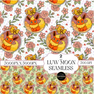 Flareon Floral Seamless Pattern | 2 PNGS | Pokemon evolution | eevolution | Digital Download File | PNG | Pokemon | Printable | Sublimation