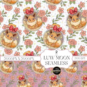 Eevee Floral Seamless Pattern | 2 PNGS | Pokemon evolution | eevolution | Digital Download File | PNG | Pokemon | Printable | Sublimation