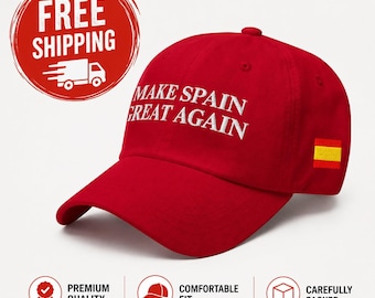 Cappellino "Make Spain Great Again" - Cappellino da baseball rosso ricamato con bandiera spagnola - Cappellino politico da papà - Regalo per lui - Coppa del Mondo - Ferran Torres