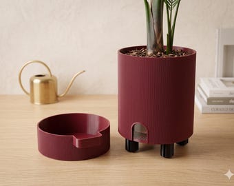 Modern Ribbed Plant Pot with Saucer | Geometric Fluted Flower Pot for Indoor Garden