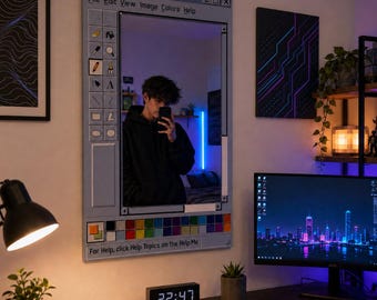 Retro Paint Program Mirror | Unique Aesthetic Wall Decor | Digital Print on Dekota with Plexi Silver Mirror