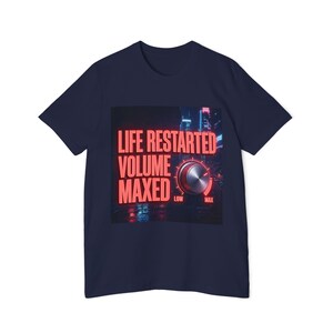 Camiseta Life Restarted Volume Maxed / Camiseta con gráfico de perilla musical, música metal, empezar de nuevo