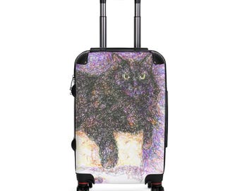 Black Cat Lounging Scribble Suitcases