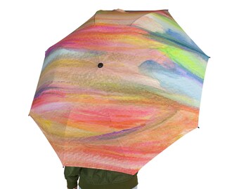 Sunset Watercolor Semi-Automatic Foldable Umbrella