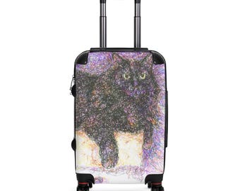 Black Cat Lounging Scribble Suitcases