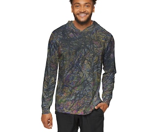 Sudadera con capucha deportiva para hombre con estampado abstracto de garabatos oscuros (AOP)
