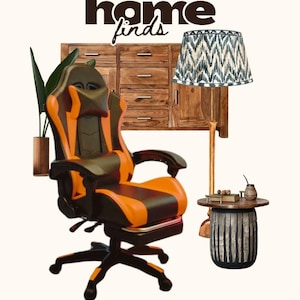 Chaise de bureau de course ergonomique avec repose-pieds, siège d'ordinateur pivotant noir orange