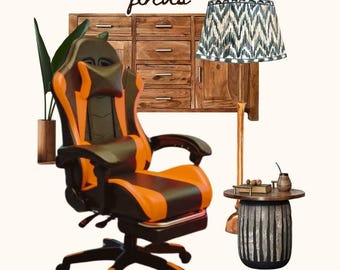 Ergonomic Racing Office Chair with Footrest, Black Orange Swivel Computer Seat