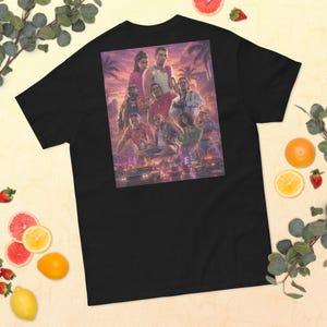 Camiseta de doble cara estilo GTA / Camiseta con estampado de la puesta de sol de Vice City / Estética de juego de crimen retro / Camiseta inspirada en Rockstar / Ropa urbana unisex