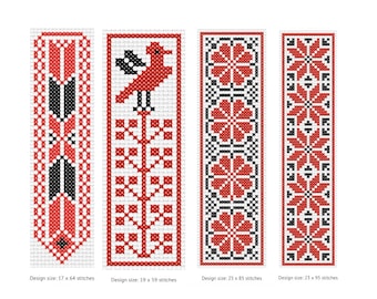 4 Tatreez Bookmark Digital Patterns | Palestinian Cross Stitch PDF | Traditional Embroidery Designs