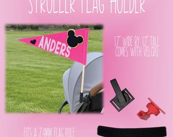 Stroller Flag Holder with Velcro Strap – 3D Printed, Theme Park Accessory