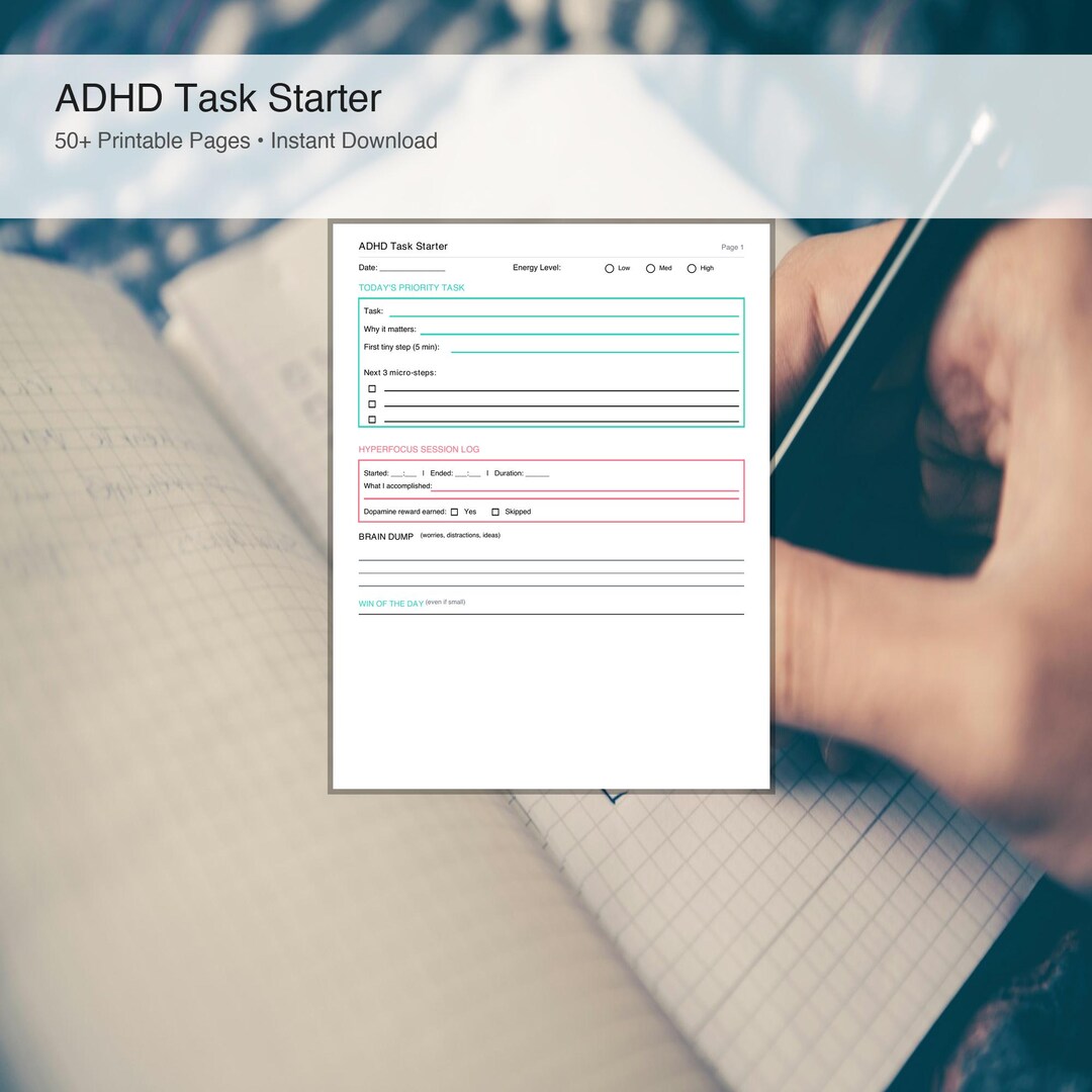 ADHD Task Starter Planner Printable | Executive Dysfunction Planner ...