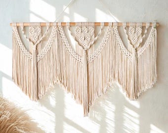 XL Handmade Macrame Wall Hanging | Boho Aesthetic Room Decor, Neutral Minimalist Home Decor, Woven Cotton Wall Art, Wedding Backdrop Gift