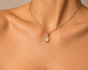Clear Water Drop Necklace | Sterling Silver Chain | UV Resin Jewelry